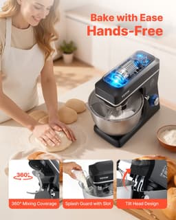 VEVOR Keukenmachine Elektrische Deegmixer 7,84L 1400W Zwart Standmixer — thumbnail 3