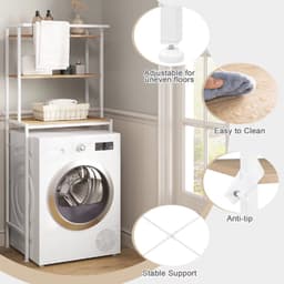 LabelOne Wasmachine Kast - Wasmachine Ombouw - Wasmachine Rek - Opbergrek - 3 planken - metalen frame - 67x40x162 cm - wit/hout — thumbnail 4