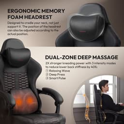 DOWINX Gamingstoel Big & Tall met Massage Lendensteun - PU Leren Bureaustoel met Voetensteun - Ergonomische Gamerstoel - Max. 180 kg - Zwart — thumbnail 5