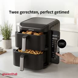 Dubbele Airfryer XXL 11L - BPA & PFAS Vrij - Dual Heteluchtfriteuse XL Tot 8 Personen - Slimme Functies: Smart Finish & Match Cook 60–200°C - Vaatwasserbestendige Manden - Antiaanbaklaag - 2800W - Zwart - Löwenthal — thumbnail 7
