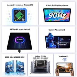 POCKAM P11 Pro - Tablet - 48 GB RAM (8+40 GB) + 128 GB ROM (2 TB/TF) - 11 inch FHD+ 90 Hz - Android 16 - 8800 mAh/18 W - T7250 - Dubbele luidsprekers - Gemini AI - Face ID - Widevine L1 - Complete accessoirebundel met toetsenbord en stylus - Zwart — thumbnail 10