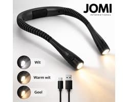 JOMI Oplaadbare Neklamp – LED Nekleeslamp met Flexibele Armen en 3 Lichtstanden – Handsfree Leeslamp voor Lezen en Hobby