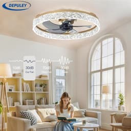 Plafondventilator met Lamp - Ventilator en Verlichting - Comfort in Huis - Instelbare Lichtkleur - 50 cm Diameter - Goudkleurig — thumbnail 3