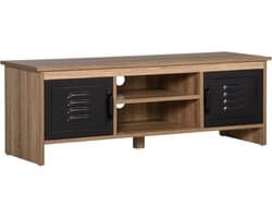 Industrieel Design TV-bank met Opbergruimte en Metalen Deuren – Houtlook en Zwart