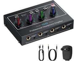 4-Kanaals Stereo Hoofdtelefoonversterker met RGB Verlichting - Mono/Stereo RCA & 6.35mm Aansluitingen