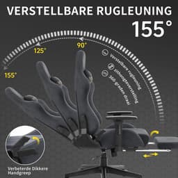 Gaming stoel - luxe imitatie suède Gamestoel- ergonomische bureaustoel met voetensteun - hoofdsteun en lendenkussen-3D armleuningen-90-155 graden rugleuning-Grijs — thumbnail 3