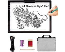 Draadloze A4 LED Lichtpad met Draagtas en Innovatieve Standaard - Traploos Dimbaar