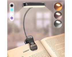 Oplaadbare Boekenlamp met Oogbescherming en Flexibele Zwanenhals - 3 Kleuren en 5 Helderheden