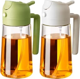 2-pack - 470 ml oliesprayflessen - Keukengerei - Herbruikbaar - Vaatwasmachinebestendig - Glazen oliespray voor airfryers en salades - (Donkergroen en gebroken wit) — thumbnail 1