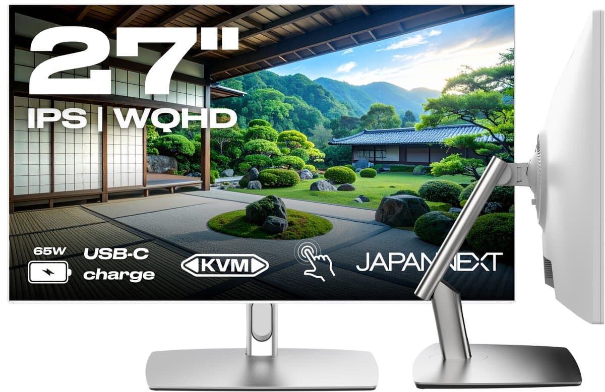 JAPANNEXT Touchscreen Monitor Wit 27" IPS WQHD (2560x1440) met verstelbare arm | JN-IPS27WQHDR-C65W-FLD-T — afbeelding 1