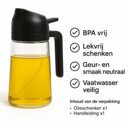 Olijfolie sprayer 500 ml - 2-in-1 spray en schenktuit - Glas met BPA-vrije delen - Fijne nevel voor precieze dosering - Lekvrij schenken zonder knoeien - Voor airfryer pan salades en grillen — thumbnail 6