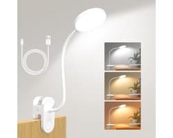 Clip-On LED Leeslamp met 10 Helderheden en 3 Kleurmodi - Flexibele Zwanenhals, Oplaadbaar via USB-C