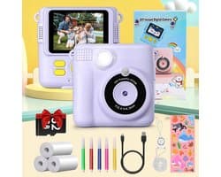 Multifunctionele kindercamera - Instant thermische printer - 2,4" IPS-scherm - 32 GB geheugen - Slimme flitser - Inclusief tas en accessoires - Ideaal cadeau