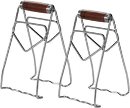 2-stuks Gripper Bowl -Roestvrijstalen klem voor hete schotels - Komklem - Multifunctionele klem voor potten en borden - Houten handvat - Opvouwbaar - Geschikt voor het verwijderen van schotels uit ovens, airfryers, magnetrons en stoomkokers - Zilver — thumbnail 1