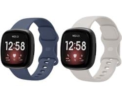 Strap-it Smartwatch bandjes set – siliconen horlogebandjes geschikt voor Fitbit Versa 3 / Versa 4 / Sense / Sense 2 – Donkerblauw & Lichtbeige – Maat S (2-pack)