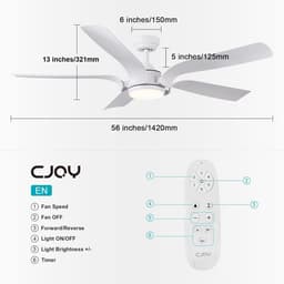 Dimbare Plafondventilator met LED Licht en Afstandsbediening - 142 cm 3 Kleurtemperaturen — thumbnail 2