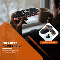 Finesse Premium Mondharmonica Pro – C Majeur – met Case - voor Volwassenen & Kinderen - Zwart — thumbnail 4