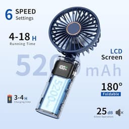 Draagbare Miniventilator met Oplaadbare 5200 mAh Batterij en 6 Snelheidsniveaus - Opvouwbare USB-Ventilator voor Thuis, Kantoor en Buiten — thumbnail 5