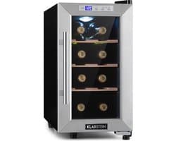 Klarstein Wijnkoelkast, Smalle Drankkoelkast, 1-zone Koelkast met Glazen Deur, Vrijstaande Outdoor Drankkoelkast, Kleine Wijnkoelkast, Koelkast met UV-bescherming, 11–18 °C, 6 Flessen