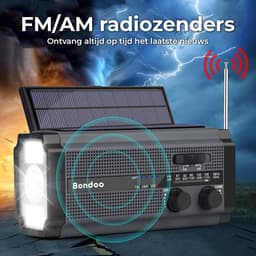 Bondoo Noodradio 5000 mAh – Noodradio solar opwindbaar - Noodradio op batterijen - Noodradio opwindbaar en batterij - Radio noodpakket - Draagbare radio – Noodradio DAB+ - Powerbank zonneenergie - Zwart — thumbnail 2