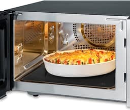 Magnetron met heteluchtfunctie - Oven magnetron - Snel maaltijden bereiden - Glazen bodem zonder draaiplateau - 25 Liter - Zwart RVS — thumbnail 4