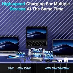 GaN Laadstation - Multi Charger - Meerdere Apparaten Laden - 10 Poorten - 800 W - Zwart — thumbnail 3