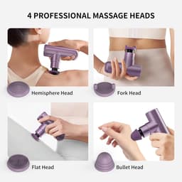 Massagepistool - Zonsondergang Paars - 11 cm - Draagbaar Spiermassagepistool met 4 Massagehoofden - Voor Thuis en Sport — thumbnail 3