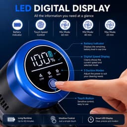 Steelstofzuiger Draadloos – 250W – 60 Min Accuduur – HEPA Filter – 3 Zuigstanden – LED Verlichting — thumbnail 4
