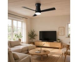 Plafondventilator met Licht Zwart 106 cm, Stil DC Motor, LED, Afstandsbediening & Laag Plafond