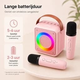 Sounix Draagbare Karaoke set - Incl. 2 draadloze karaoke microfoons - Bluetooth Speaker - Voor Volwassenen en Kinderen - Roze — thumbnail 4