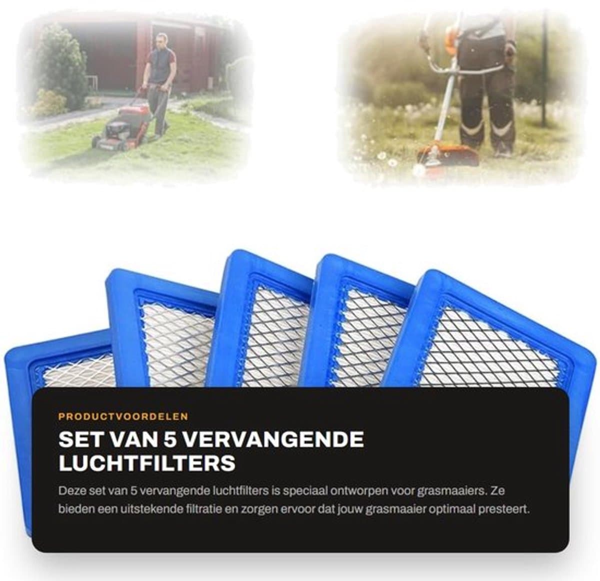 Luchtfilter Vervanging PT15853 - 5 Stuks - Slijtvast - Hoogwaardige Papieren Filter - Metalen Gaasbescherming - Eenvoudige Installatie - Grasmaaierfilter — afbeelding 1