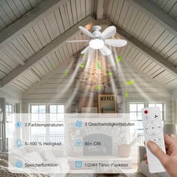 Plafondventilator met verlichting - Ventilatorlamp - Comfortabele Luchtcirculatie - Afstandsbediening en Timer - 52CM - Wit — thumbnail 1