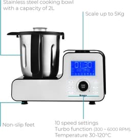 SnelShoppen - Multifunctionele Keukenrobot Compact 1500W met 10 Programma's, Digitale Weegschaal en Receptenboek, Wit/Zwart, VG HA 3000 — thumbnail 2