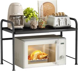 SnelShoppen - Uitbreidbaar Magnetron Rek, 3 Niveaus, Magnetron Stand voor Werkblad, Keuken Organizer, Magnetron Rek met 8 Haakjes, Wit — thumbnail 2