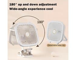 Kleine Ventilator - Tafelventilator Clip - Koel Blijven - Multifunctioneel LED - 10.6x19.4x10.6cm - Wit