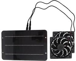 Zonne-uitlaatventilator - Dubbele ventilator - Luchtcirculatie verbeteren - Dubbele ventilatoren - 27x17.5 cm - Zwart