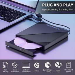 Externe CD/DVD-schijf - Lezer Brander - Bestanden Overzetten - Meerdere Poorten - USB 3.0 Snelheid - Zwart — thumbnail 4