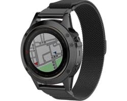 Stalen bandje milanees geschikt voor Garmin Fenix 5x - Plus & Sapphire - Fenix 6x - Pro & Sapphire - Fenix 7x - Garmin Fenix 8 - 51mm - Fenix Enduro - Quickfit 26 / 26mm band voor Garmin smartwatches - Horlogebandje - Polsband - zwart