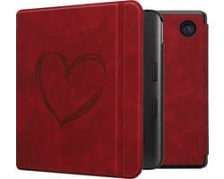 kwmobile e-reader hoesje geschikt voor Kobo Libra Colour hoes - Ereader flip case met standaard - Kunstleren e reader cover - Brushed Hart design in donkerrood