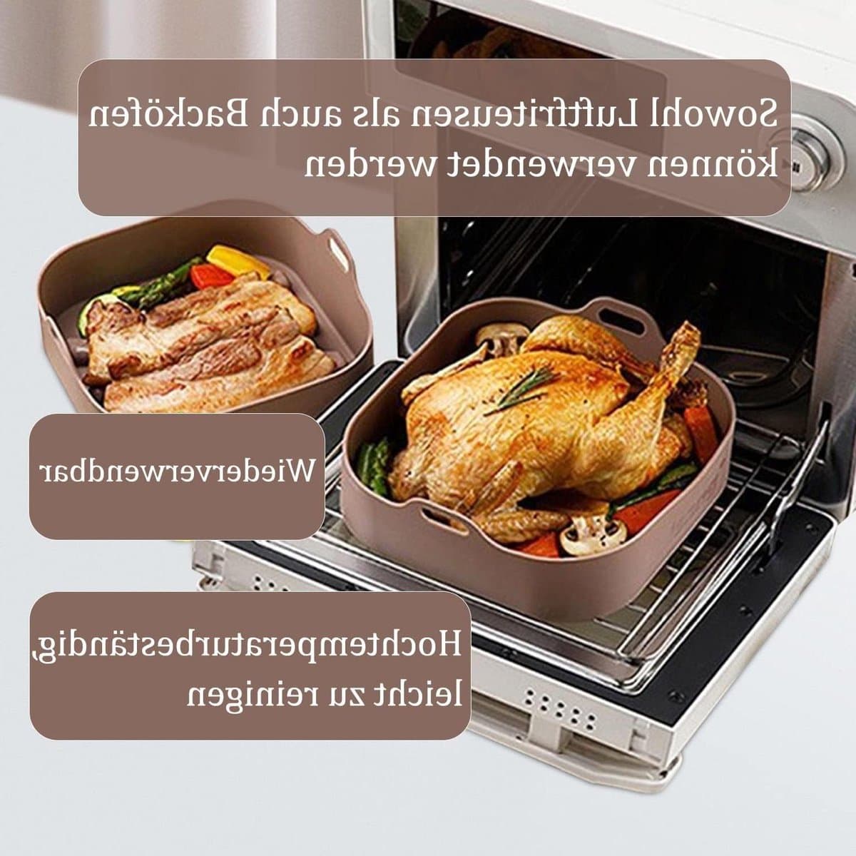 Siliconen Airfryer Mand 205 cm - Heteluchtfriteuse Accessoires - Geen Harde Reiniging - Airfryer Oven - Bruin Air Fryer Silicone Pot — afbeelding 1