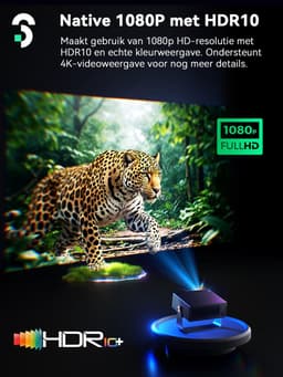 Beamer – Full HD 1080P – 4K Ondersteuning – WiFi en Bluetooth – Automatische Focus – 500 ISO Lumen — thumbnail 2