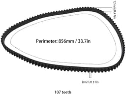 Dailygoods - Aandrijfriem - Grasmaaier riem - Rubber - 107 tanden - 856 mm omtrek - Geschikt voor Stiga 105 hatchback - Zwart — thumbnail 2