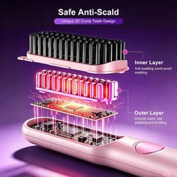 Draagbaar, draadloos, elektrisch, anti-verbranding, verwarmingsborstel met lcd-display, oplaadbaar, voor alle haartypes, geschikt voor reizen en thuis (roze) — thumbnail 5