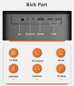 VHV - Beamer - Smart 1080P Full HD Projector - Mini Beamer - FULL HD (4K-Ondersteuning) - 10.000 lumen - WiFi & Bluetooth - Ingebouwde Speakers - Draagbare Beamer Thuisbioscoop - Voor iOS en Android - Autofocus — thumbnail 2