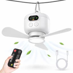 VHV - Plafondventilator met verlichting - 8000 mAh oplaadbaar - LED lamp met afstandsbediening - Stille ventilator met 3 snelheden - Draagbare hanglamp geschikt voor tent, paviljoen, terras en camper - Camping lamp — thumbnail 3