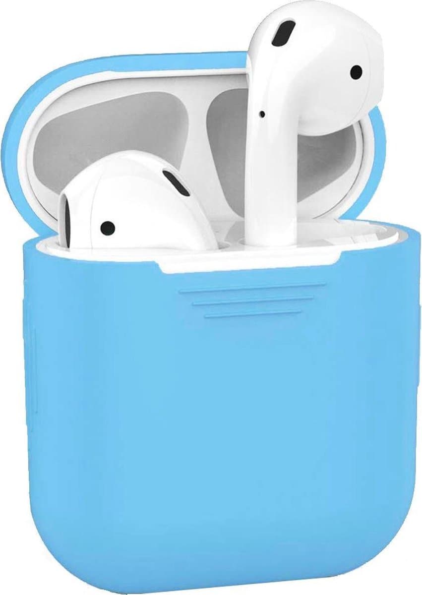 Hoesje - Geschikt voor Apple Airpods 1 - Siliconen Hoes met Clip - Silicone Case Cover - Lichtblauw — afbeelding 1