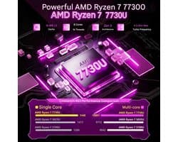 Laptop AMD Ryzen 7 7730U - 16GB RAM 512GB SSD - 15,6 Inch IPS Full HD - Windows 11 - Zwart