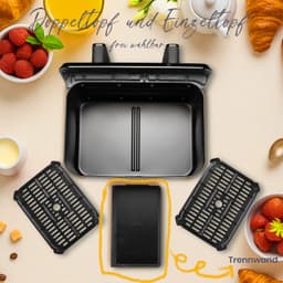 Heteluchtfriteuse – Dubbele Kamer 9 Liter – 2200 Watt – ABS en PC – Zwart – Kijkvenster en Aanraakbediening — thumbnail 2