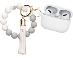 kwmobile Hoesje voor Apple Airpods Pro 2 Case met Polsbandje – Siliconen Beschermhoes met Sleutelhanger – Hoofdtelefoonhoesje in wit / grijs