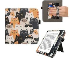 kwmobile e-reader hoesje geschikt voor Kobo Libra Colour hoes - E reader flip case van kunstleer - Ereader cover met stand - Katten design in oranje / zwart / wit